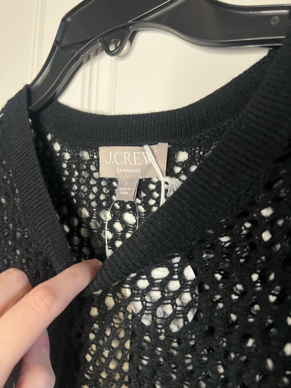 NWT J.Crew 100% Cashmere Pointelle Knit Top Black Short Sleeve - Picture 7 of 14